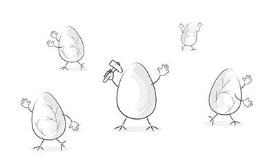Fototapeta premium Easter eggs funny concept. Egg with hammer and broken eggs