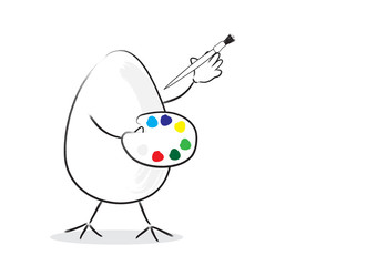 Funny Easter eggs with paintbrush and paints. Easter eggs painting concept