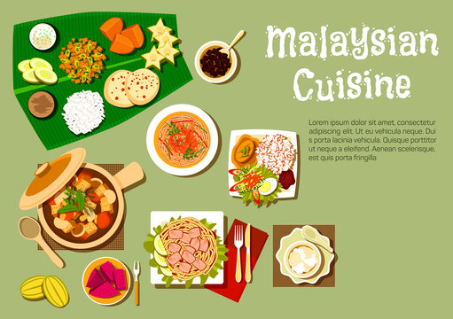 Malaysian cuisine dishes and tasty desserts