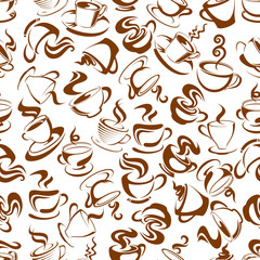 Brown steaming coffee cups pattern
