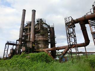 Seattle, Washington Gasworks park industrial metal structure - landscape color photo