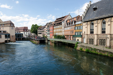 Naklejka premium Medieval cityscape of beautiful half-timbered houses in petite France, Strasbourg