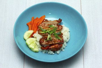 Honey soy chicken with rice and vegetables