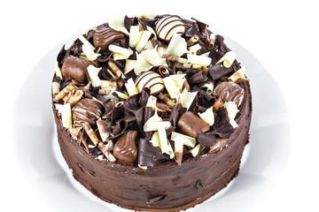 Homemade chocolate cake on plate