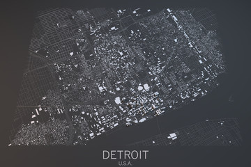 Cartina Detroit, vista satellitare, Stati Uniti