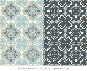 Retro Seamless Pattern 2 Color Set_307 Spiral Cross Flower