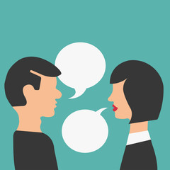 Couple love dialogue. Man and woman talking. Communication