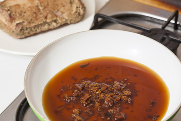 Sartén con caramelo y lomo de cerdo