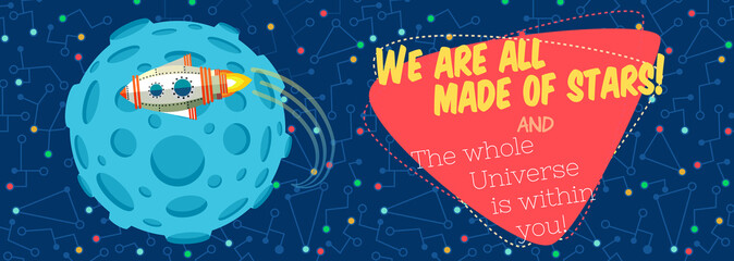 Vector illustration in flat style about outer space.