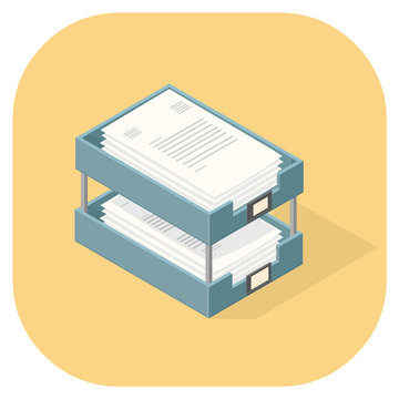 Trays with paper documents stacked and filed.
A vector illustration icon of In and out box trays - Flat icon paperwork or email concept.