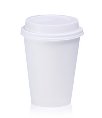 Hot coffee white paper cup isolated on white background.