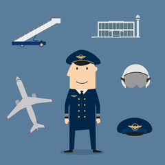 Pilot profession and aviation icons