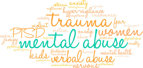 Mental Abuse word cloud on a white background. 