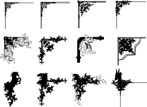 heraldic medieval corners set in vector format