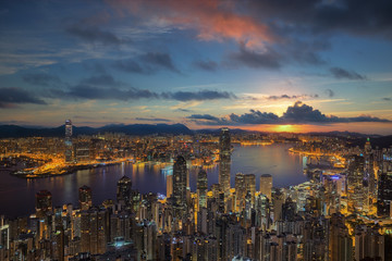 Hong Kong City Sunrise at Victoria park