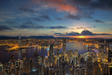 Fototapeta premium Hong Kong City Sunrise at Victoria park