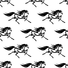 Black and white horses seamless pattern
