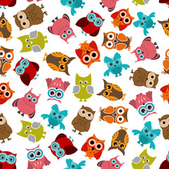 Fototapeta premium Colorful owls birds seamless pattern