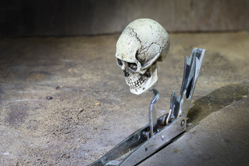 Obraz na płótnie Canvas skull human with Bottle Opener on wood table - still life