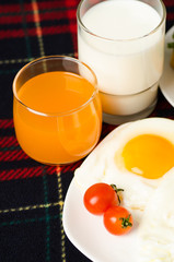 Breakfast,meal,fried egg,orange juice,milk