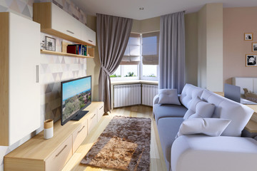 Уютная гостиная в пастельных тонах