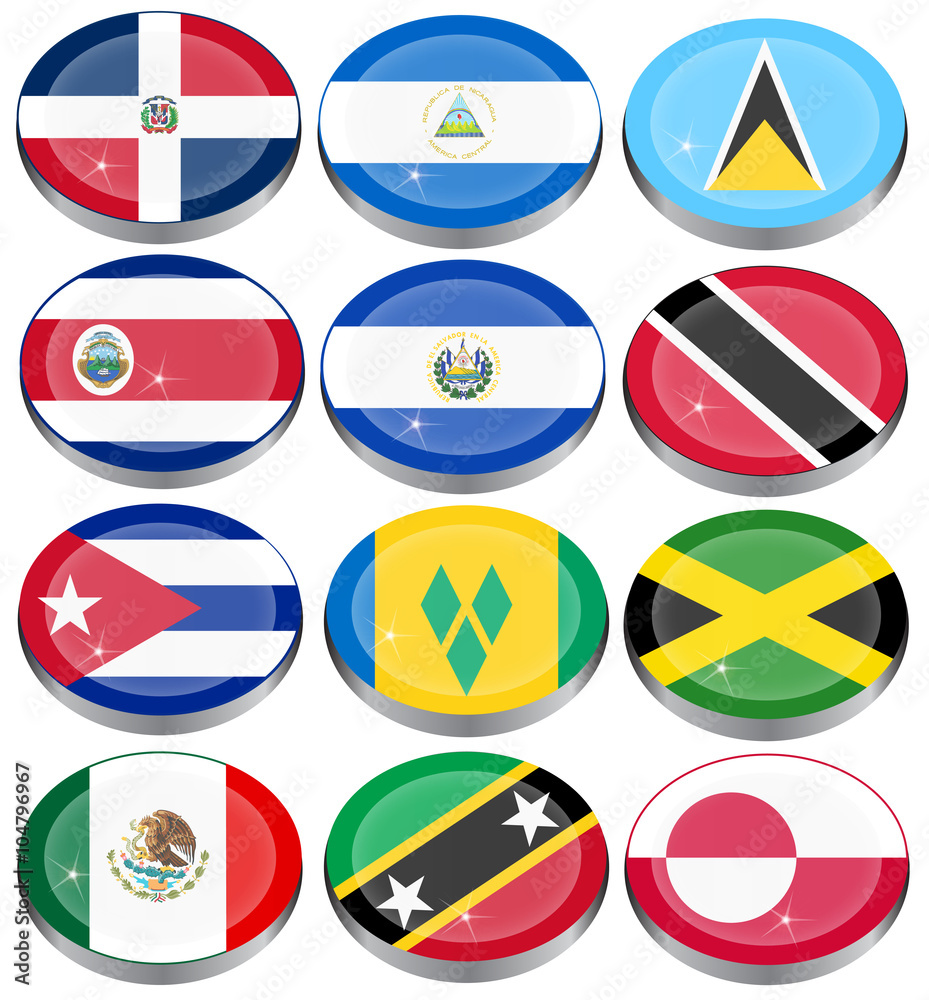 Wall mural set of icons. north and central america's flags.