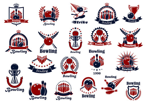 Bowling game and club retro symbols