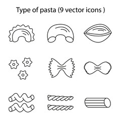 Types of pasta. Vector set of contour icons.