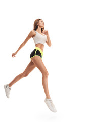 Obraz premium Runner woman full length. jumping