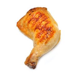Grilled chicken thigh isolated on white background