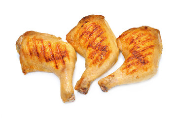 Grilled chicken thighs isolated on white background