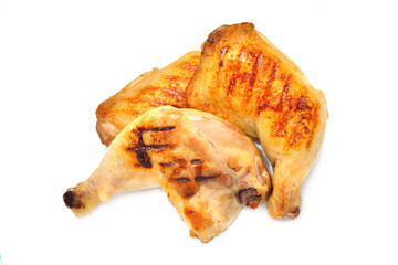 Grilled chicken thighs isolated on white background