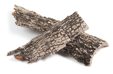 Collection of Wooden dry sliver firewood bark isolated on white