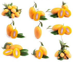 collection of Marian plum or Maprang fruits of Thailand isolated