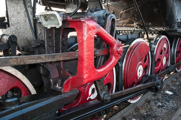 The wheel of an old steam locomotive