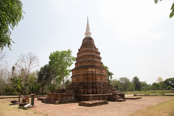 Ancient old brick Pagoda in Temple of Thailand.