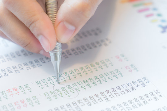 Hand write on Various financial charts on the table