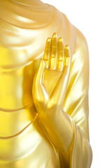 Hand of golden buddha in stop posture isolated
