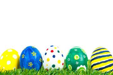Easter eggs Sale Coupon, voucher, tag on Fresh Green Grass