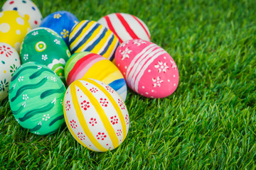 Easter Eggs on Fresh Green Grass
