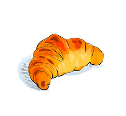 Hand drawn croissant isolated on white background. 