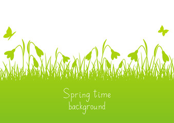 Spring background with snowdrop silhouettes 