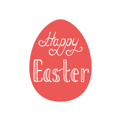 Happy Easter typographic background. Colorful pattern egg with calligraphic inscription: Happy Easter. Happy Easter egg lettering poster.