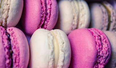 Colourful sweet tasty macaroons macaron in a row pastel