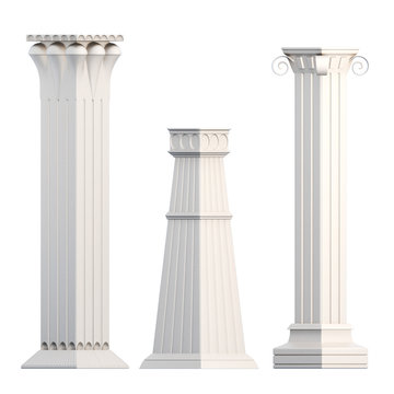 Set of columns isolated on white background. 3d rendering.