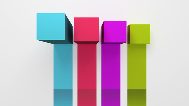 3D Four square bar title box chart, presentation template.version 4(included alpha)