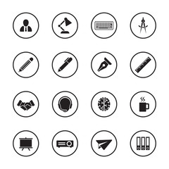 black flat business and office icon set with circle frame for web design, user interface (UI), infographic and mobile application (apps)