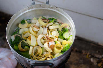 spicy mixed vegetable soup in pot