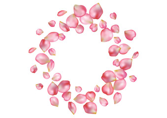 Abstract background with flying pink rose petals.