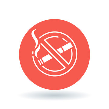 No smoking zone icon. Non smoking area sign. Smoking prohibited symbol. White non-smoking icon on red circle background. Vector illustration.